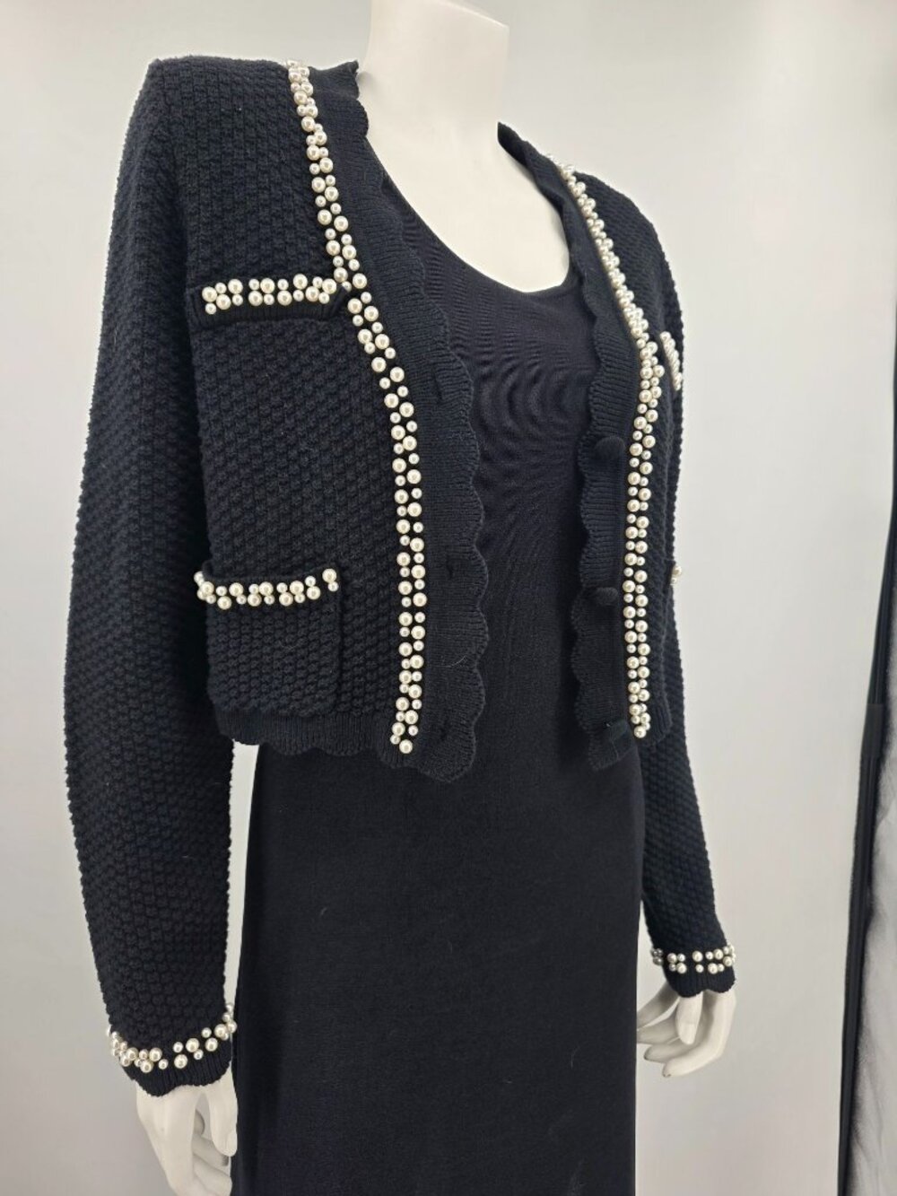 House Of Harlow 1960 Pearl Embellished Black Cropped Cardigan Size S